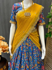 Teen/young women- Royal Blue Kalamkari Half Saree