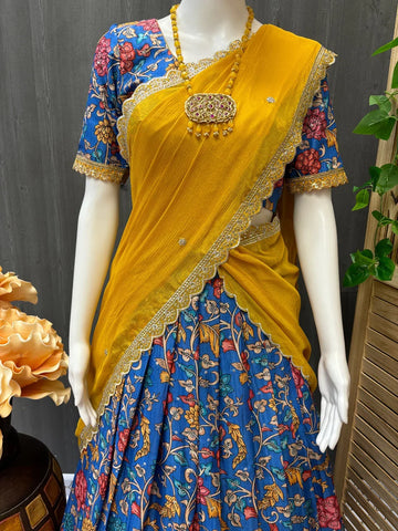 Teen/young women- Royal Blue Kalamkari Half Saree