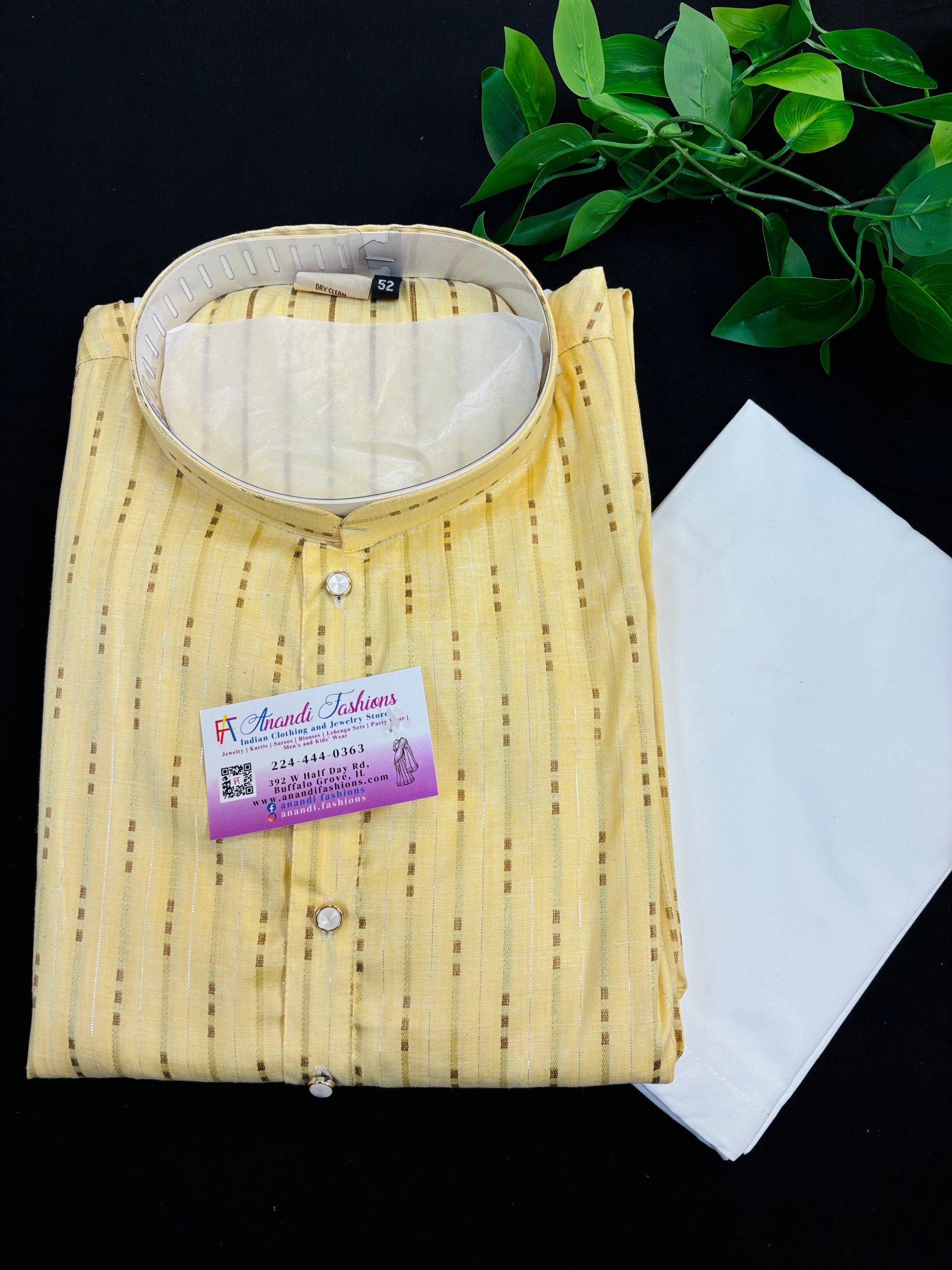 Plus Size Yellow Kurta Pajama Set for Men - 52 to 60 image 0