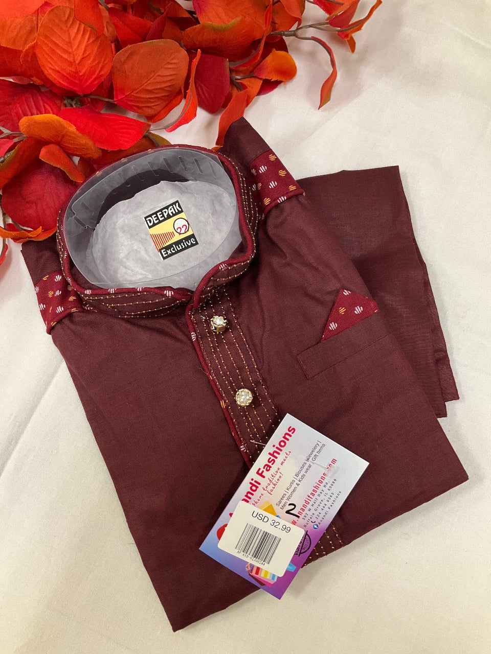 Boys Kurta - Kids Maron Kurta Set - Size 2 image 0