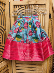 Toddler Girl Blue and Pink Kalamkari Lehenga Set - Kids Ethnic Wear
