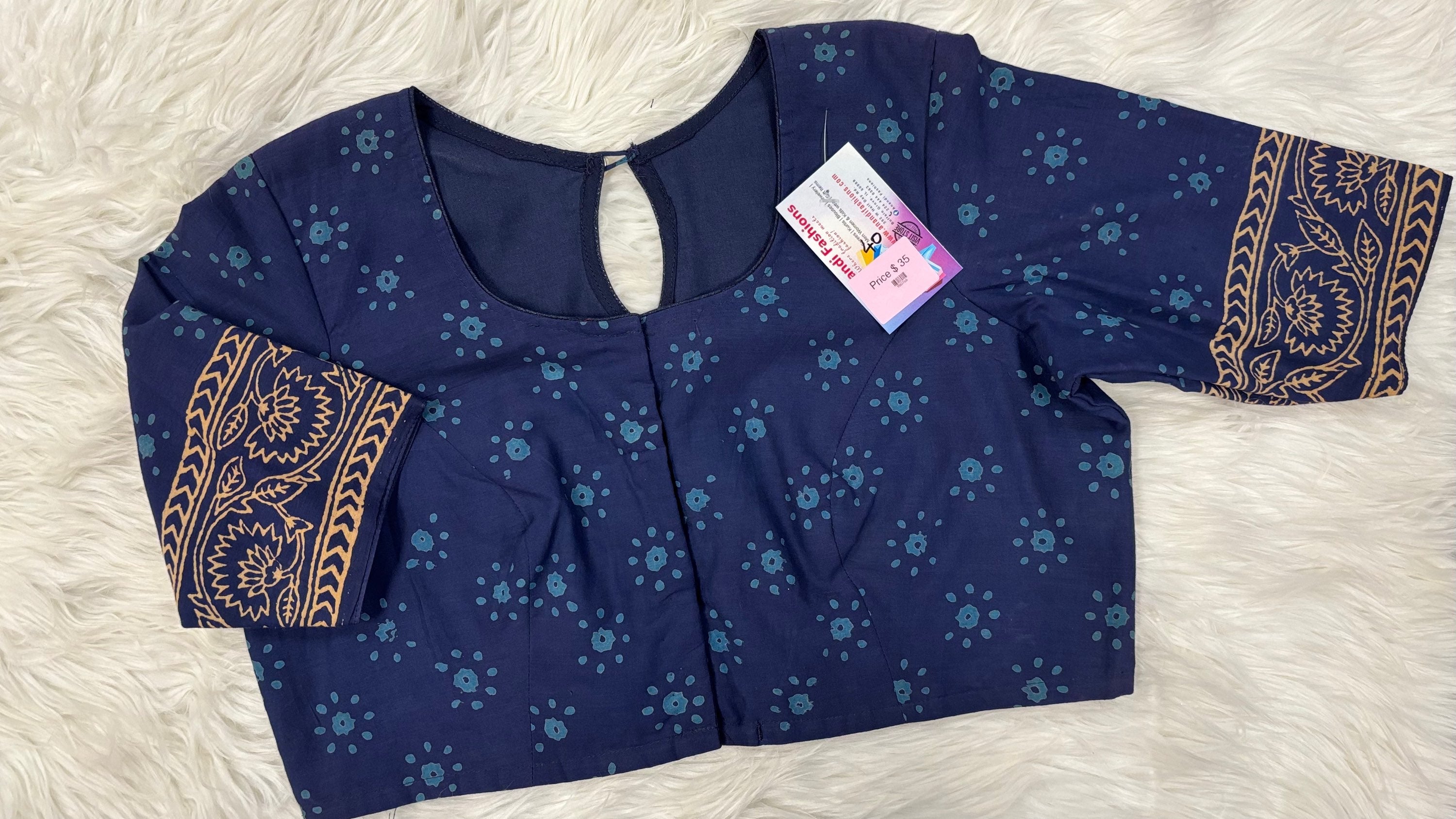 Pure Cotton Navy Blue front opening blouse - Size 40 image 0