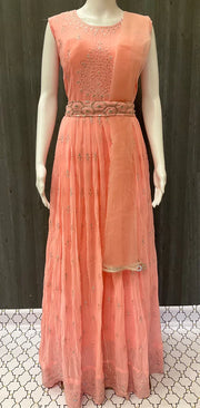 Baby Pink Long Party Dress - Elegant Ethnic Wear for Women
