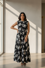 Black Pure Cotton Summer Frock/Kurti Size 40-46 - Floral Print Women's Wear
