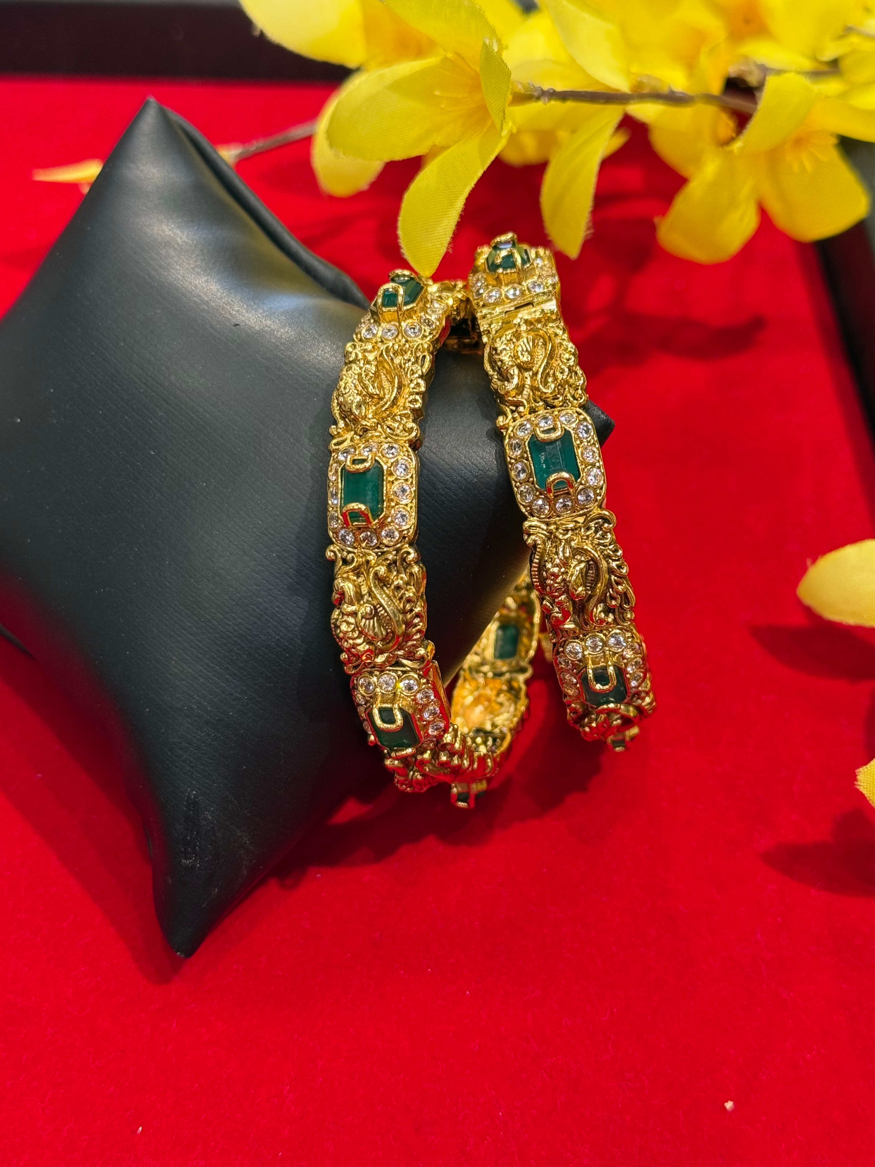 Antique Finish - Emerald Stone Openable Kadas/Bangles image 0