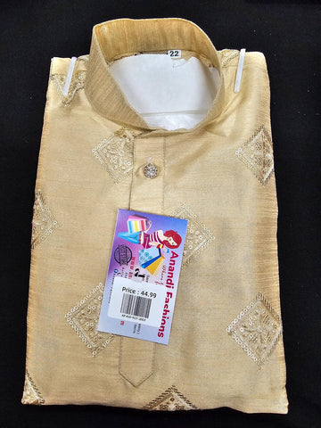 Boys Kurta Pajama - Kids Boys Silk GOLD Sequin Design Kurta Set