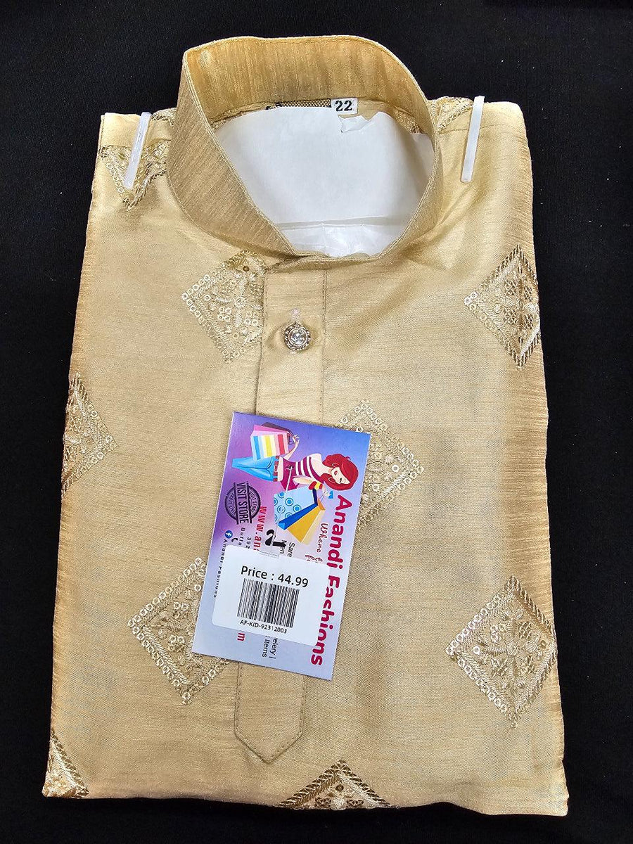 Boys Kurta Pajama - Kids Boys Silk GOLD Sequin Design Kurta Set