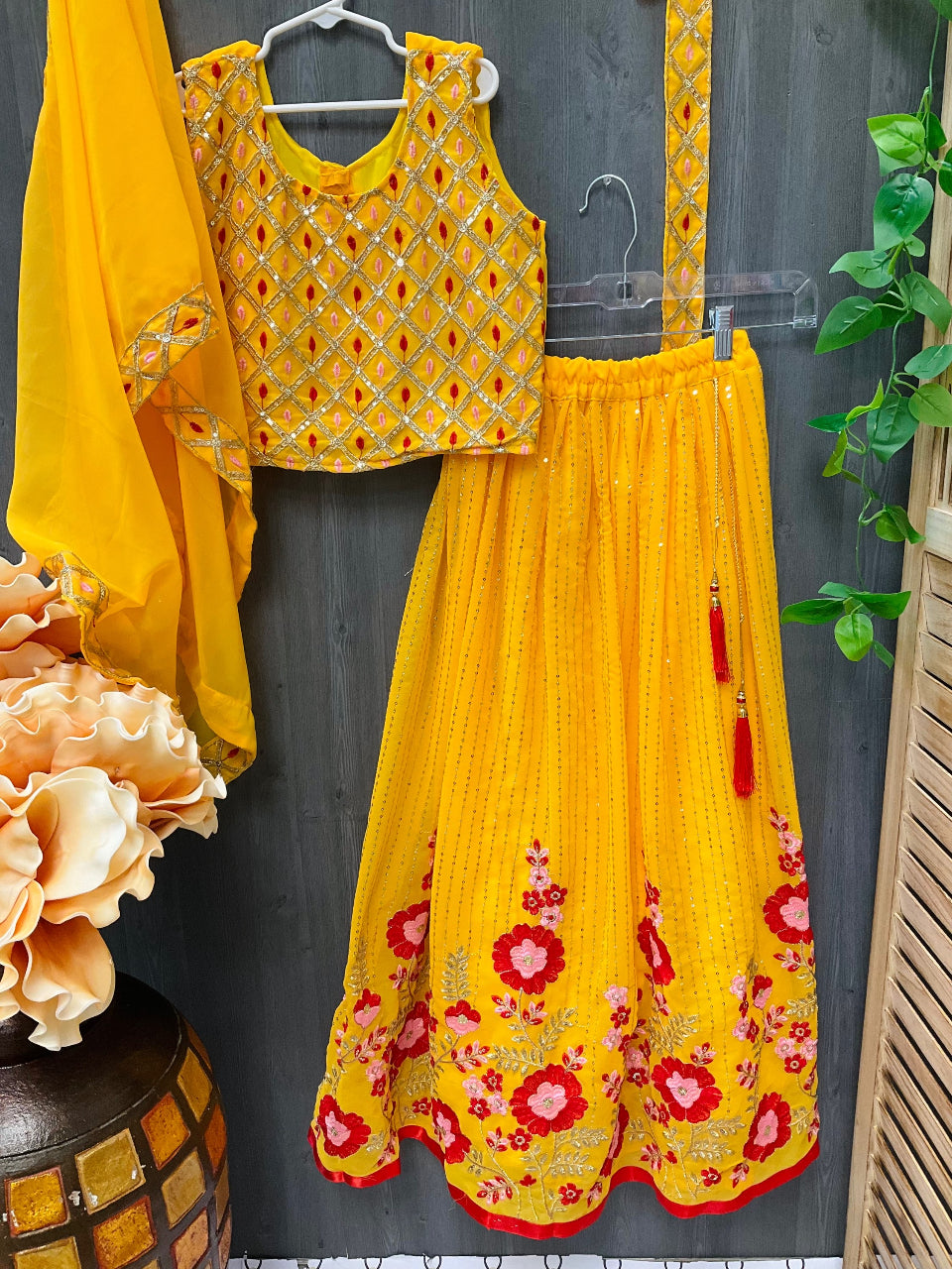 Kids lehenga choli set with waist belt image 1