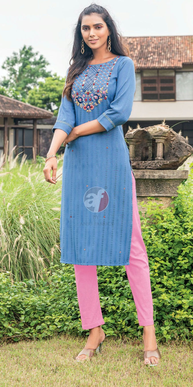 Rayon Kurti - Stylish and Elegant Rayon Embroidery Work Kurtis image 4
