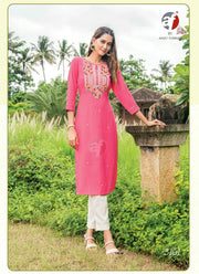 Rayon Kurti - Stylish and Elegant Rayon Embroidery Work Kurtis