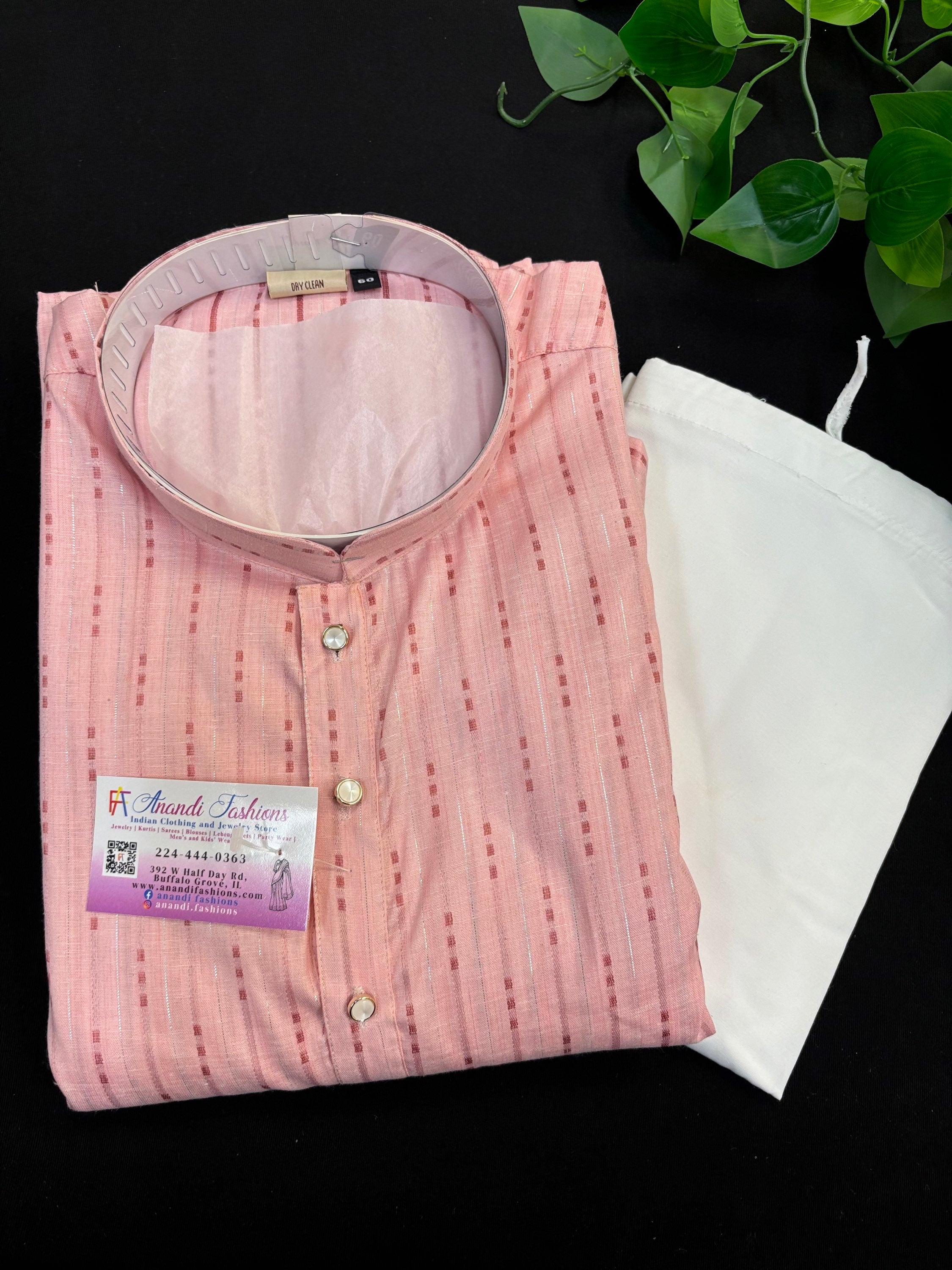 Plus Size Pink Color Men’s Wear Kurta Pajama set 52-60 image 0