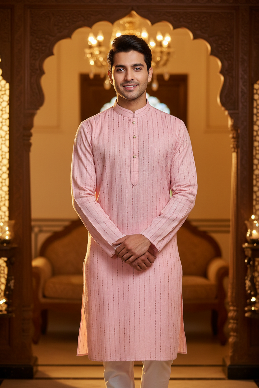 Men’s Pink Kurta Set – Plus Size - Mens - Kurta Set - Anandi Fashions