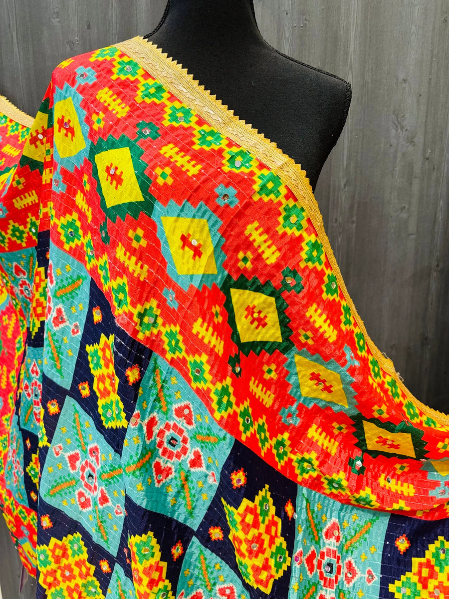 Multicolor Dupatta with Gotta Patti Border - Real Mirror Work