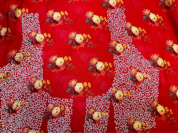 Chinon saree with floral print and bead work