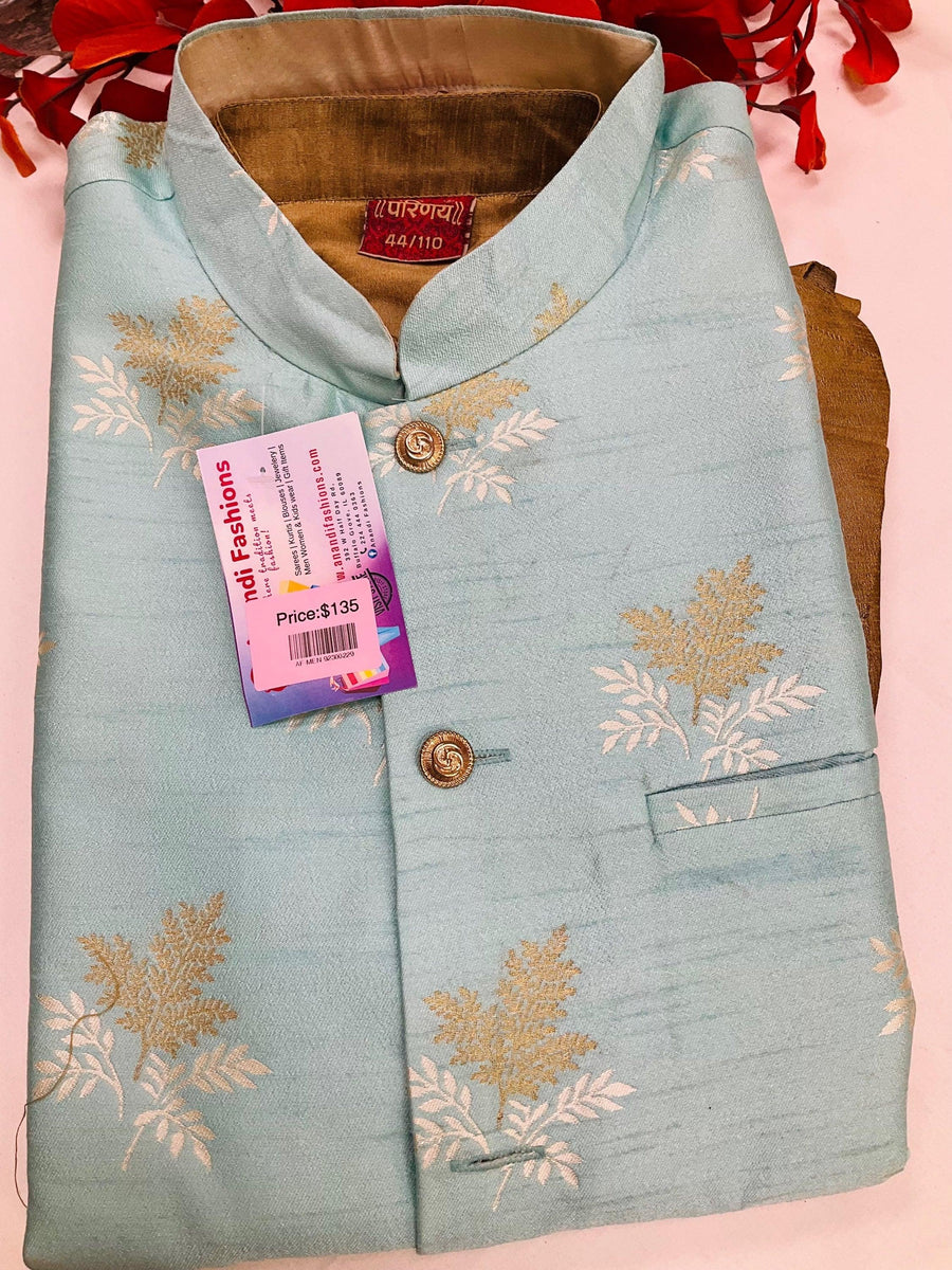 Indian Kurta for Men - Colorful Design Embroidery Mens Kurta with Jacket