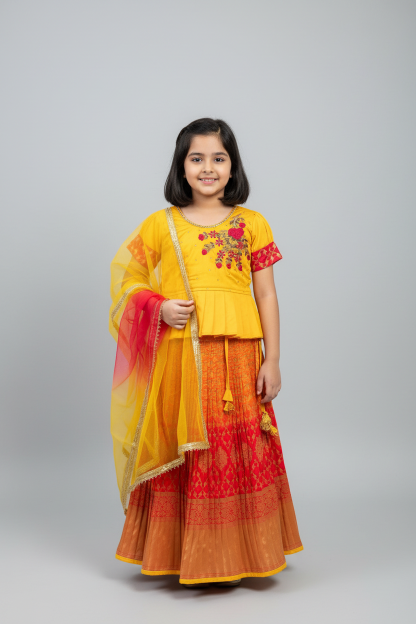 Girls Hand Embroidered Lehenga Set