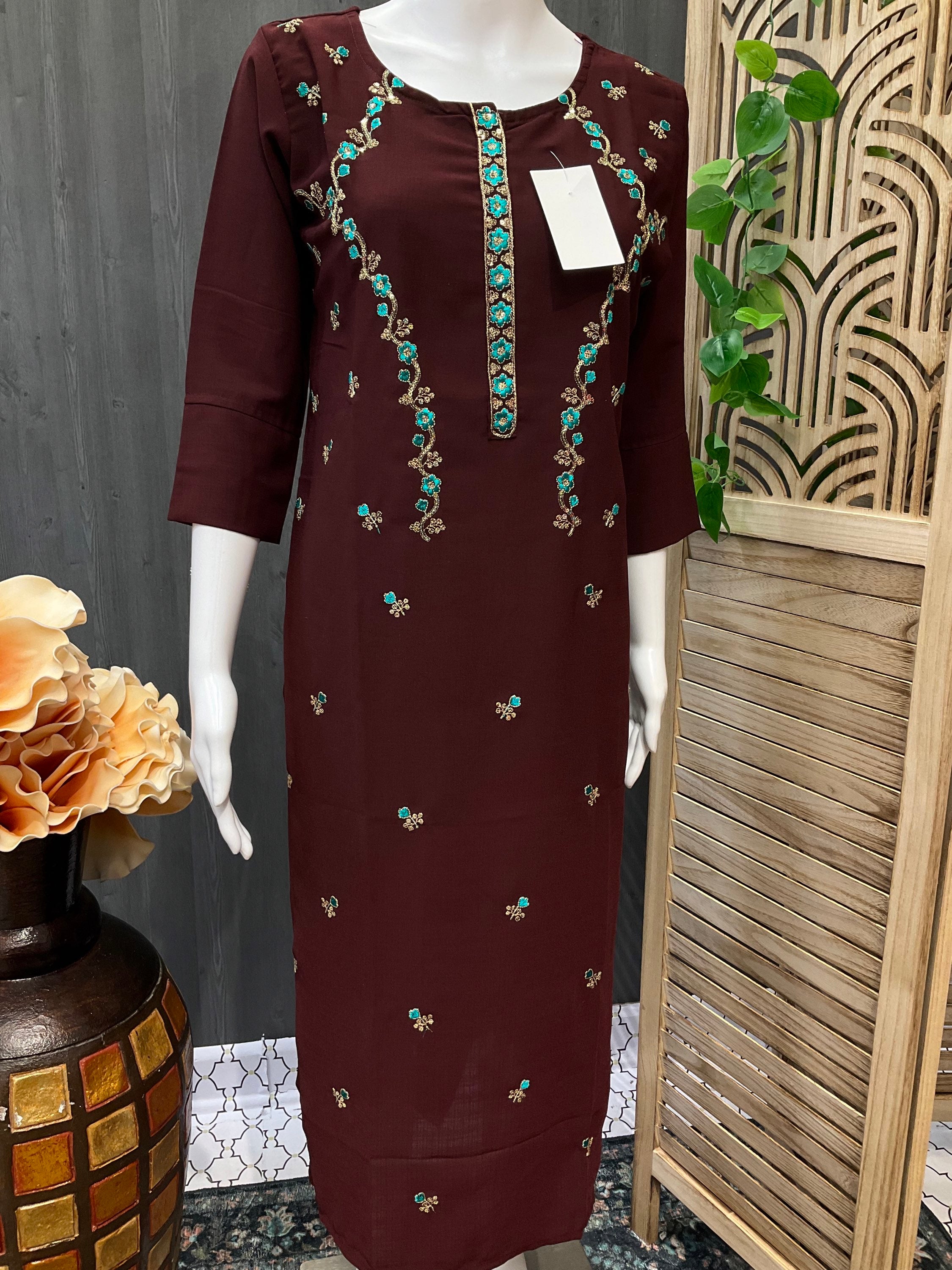 Brown Color- Embroidery Kurti- Size 40/US S image 1