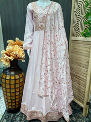 Long Sleeve Dress - Baby Pink Light Weight  Silk Dress Size 42/US M