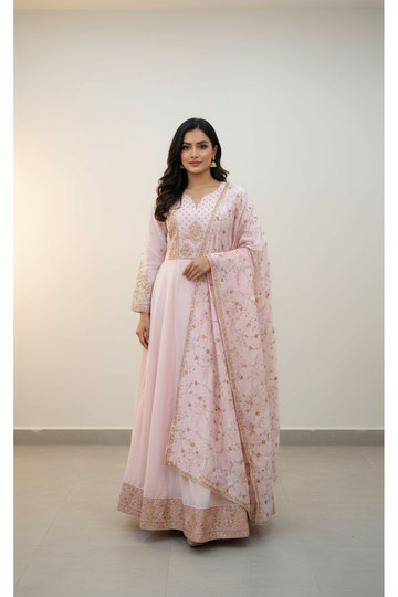 Long Sleeve Dress - Baby Pink Light Weight  Silk Dress Size 42/US M