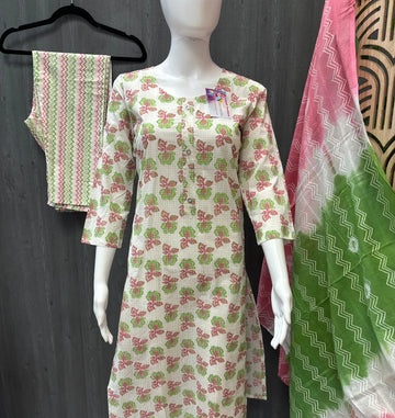 White color pure cotton Print Summer kurti set