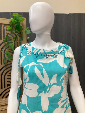 Summer Special-Cotton Sleeveless Floral Kurti