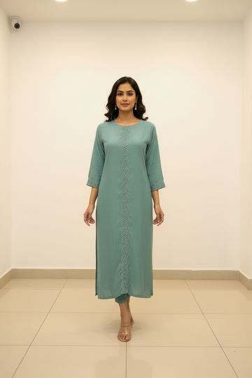 Plain Rayon Kurti with Sequence Work Design