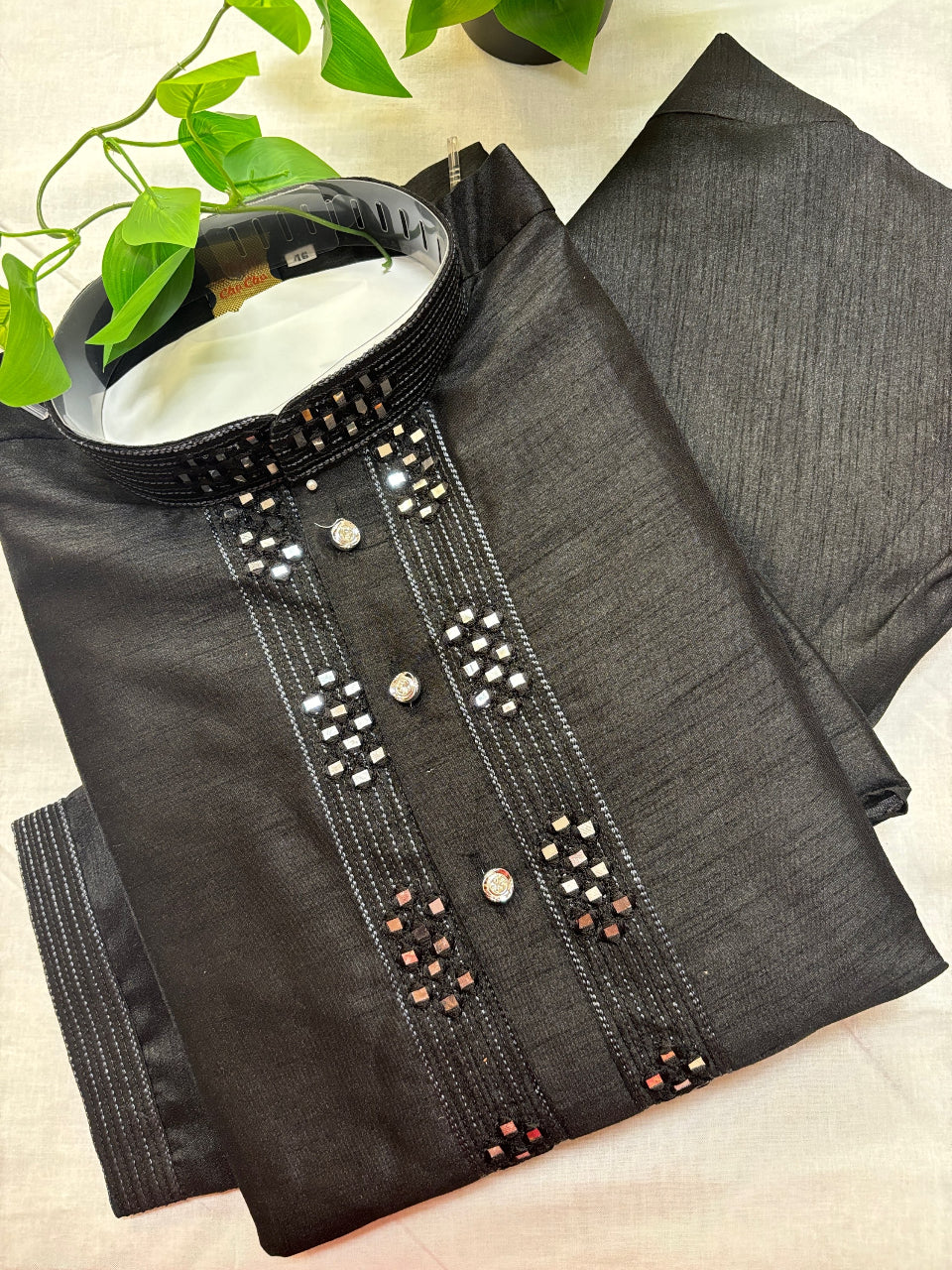 Mens Kurta - Plain Black Men’s Silk Kurta Pajama set- Size 42/44/46 image 1