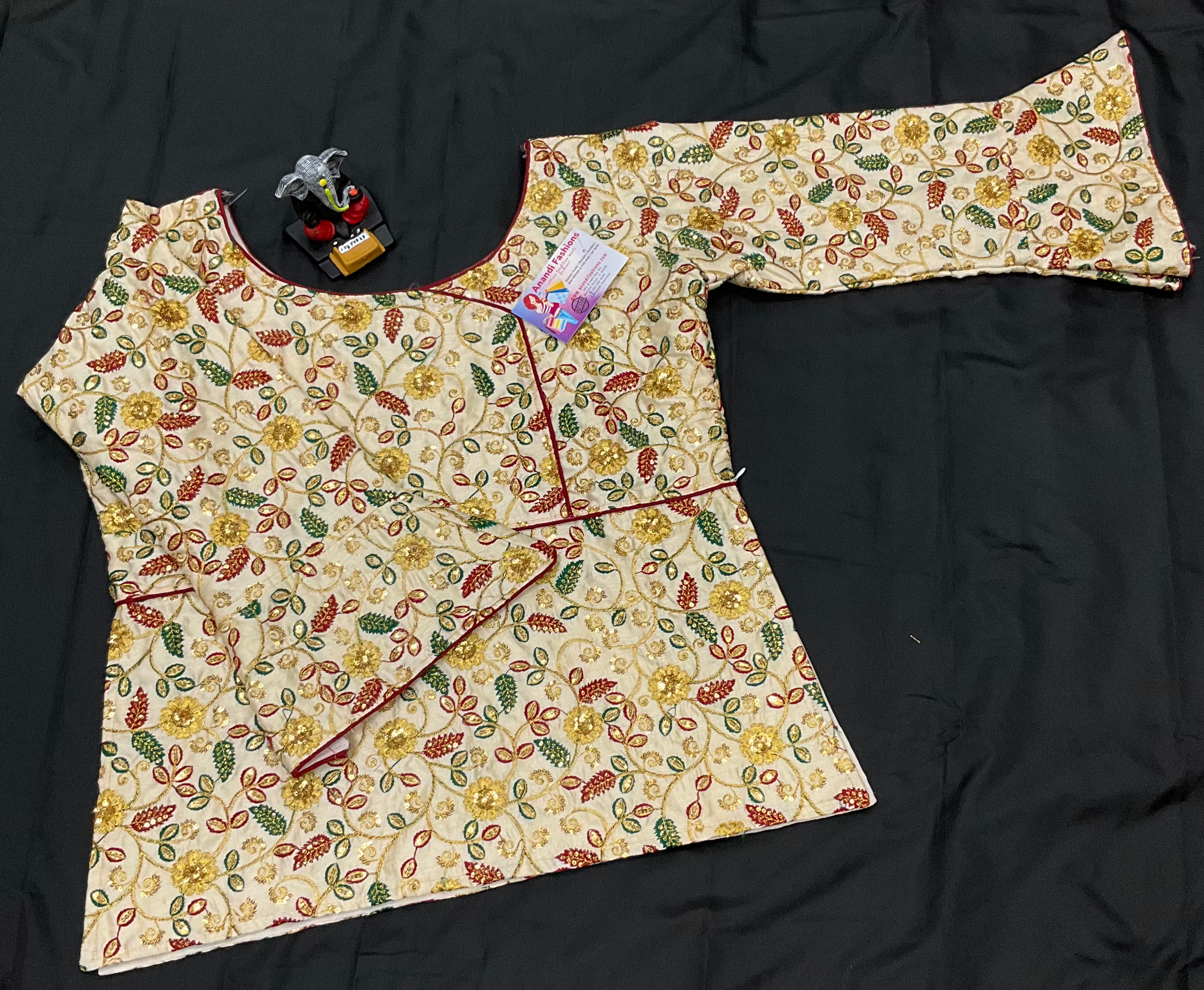 Long Sleeve Blouse - Gorgeous Gold Raw Silk Blouse with Embroidery image 2