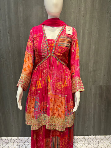 Alia Cut Dress - Hot Pink Sharara Suit in Alia Cut Style