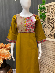 Pure Cotton Kurti Size 42 - Kalamkari Border with Mirror Work