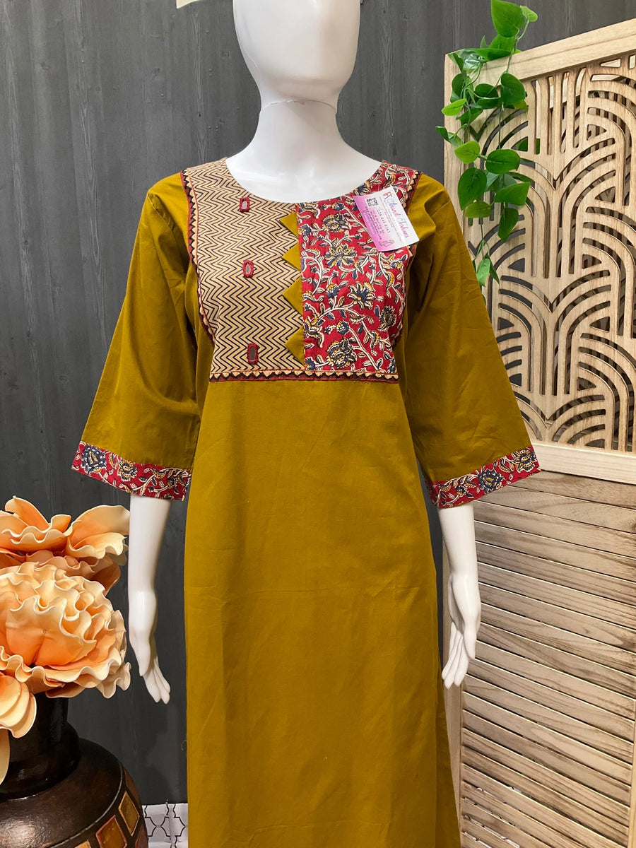Pure Cotton Kurti Size 42 - Kalamkari Border with Mirror Work