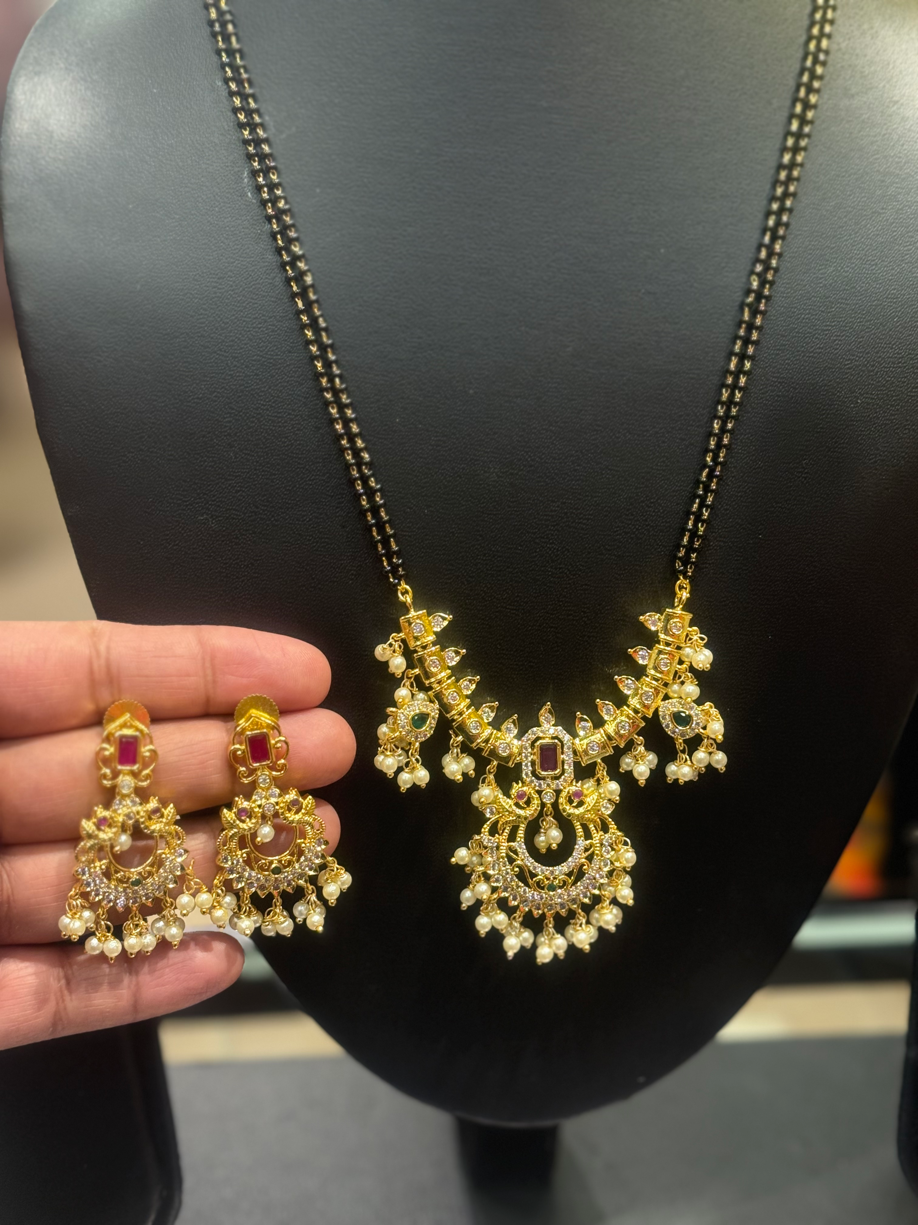 Long Black Beads Necklace Set  image 1