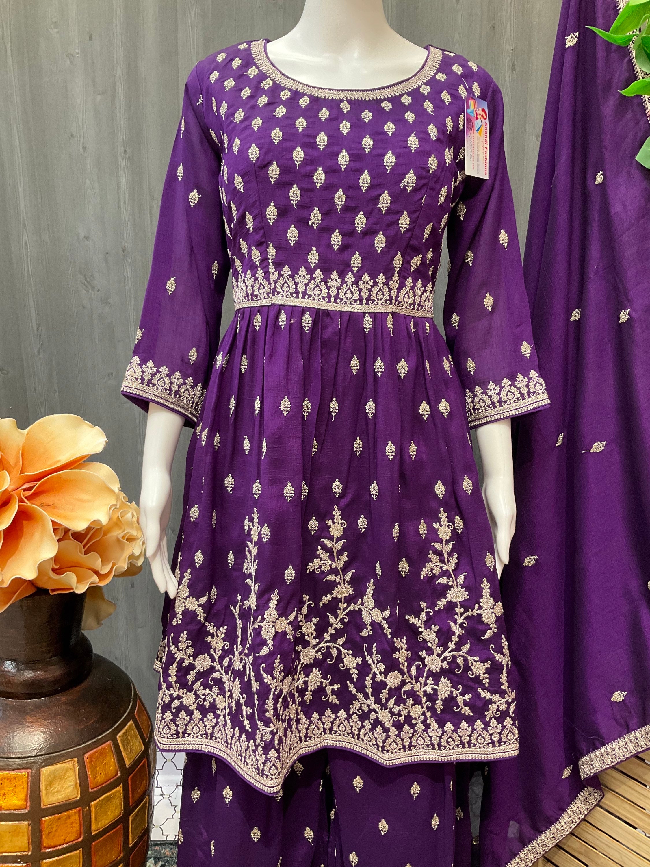 Purple Designer Sharara Suit- Size 42/US M image 6