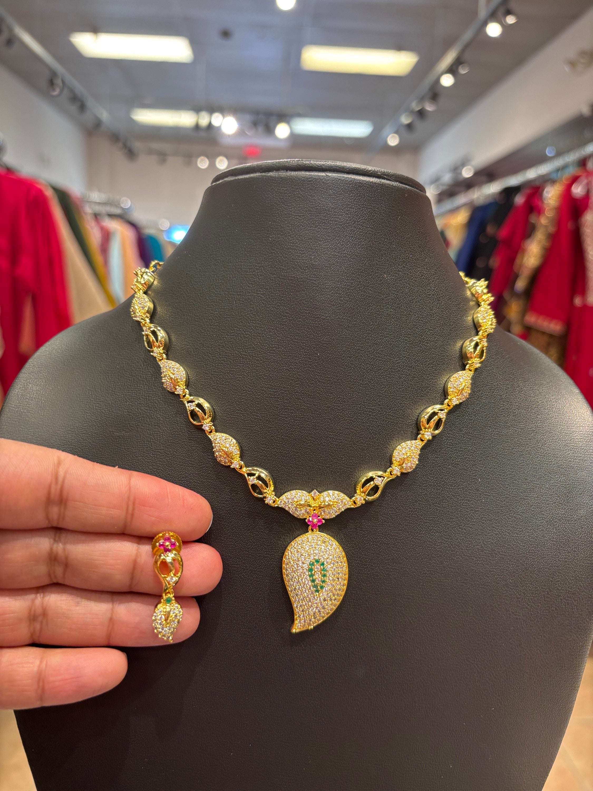 Micro Gold Polish -Mango Design CZ Necklace set image 0