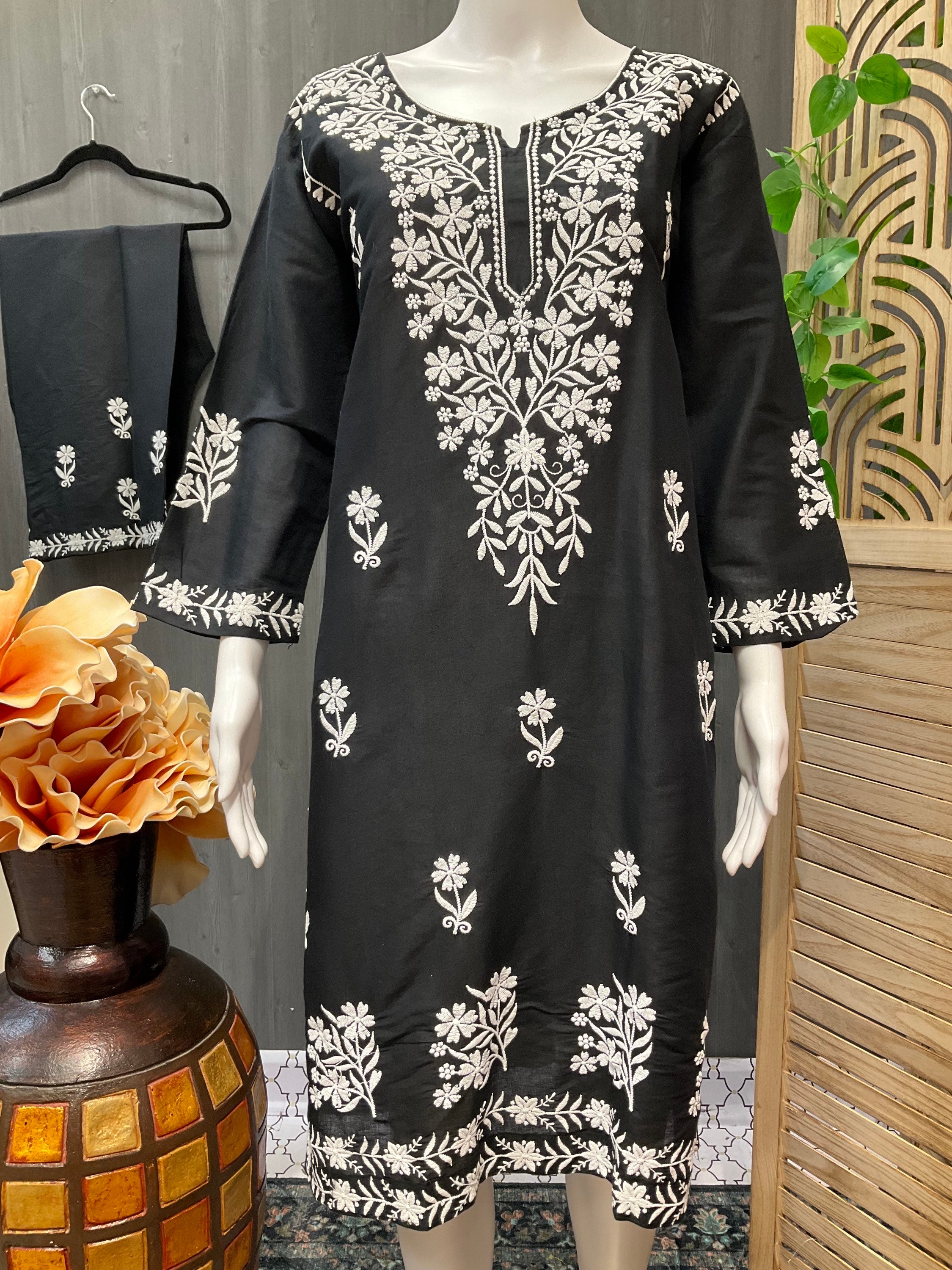 Colorful -Rayon Chikankari Kurti with Palazzo pants- Size 42/US M image 2