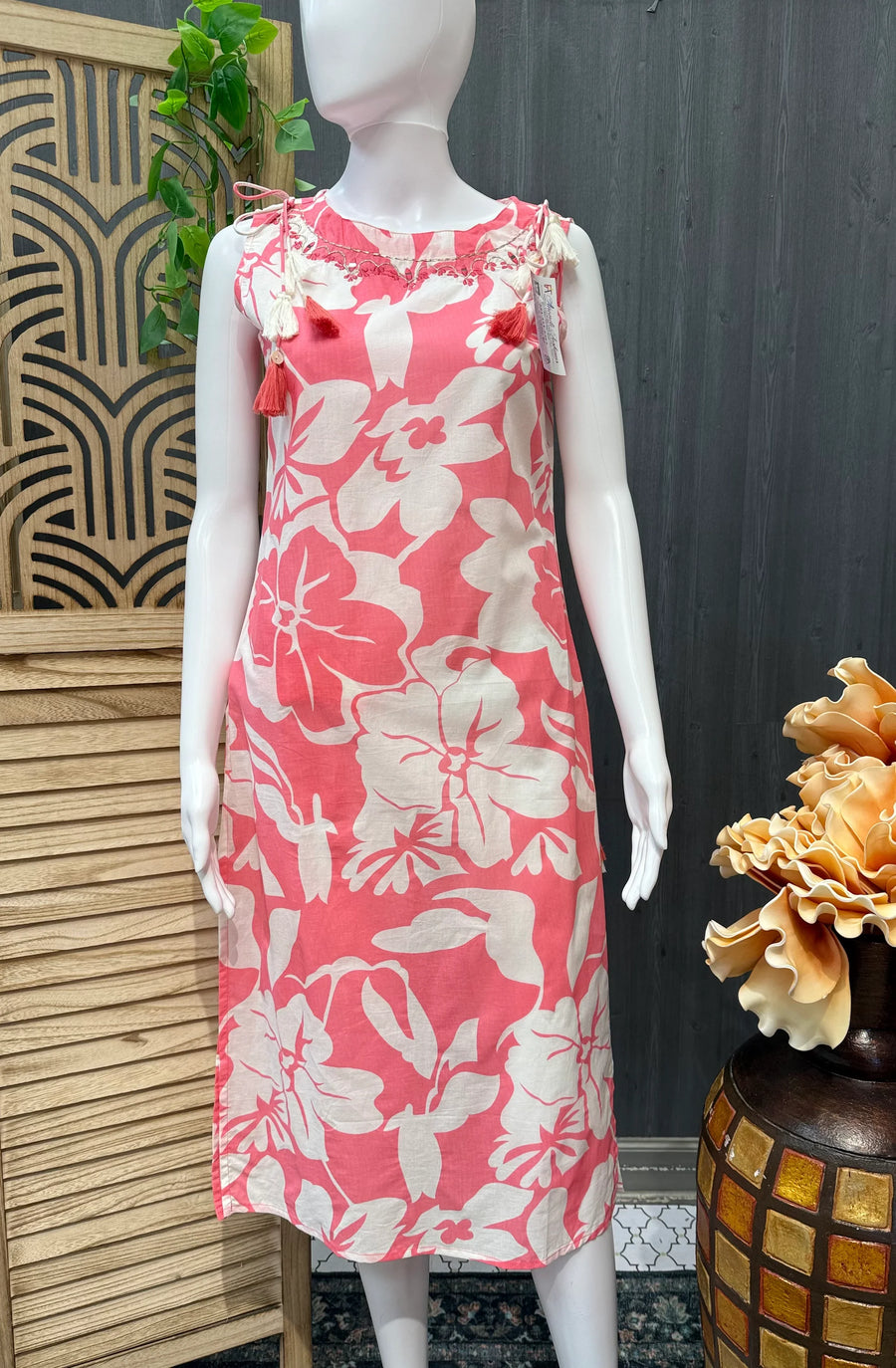 Summer Special-Cotton Sleeveless Floral Kurti