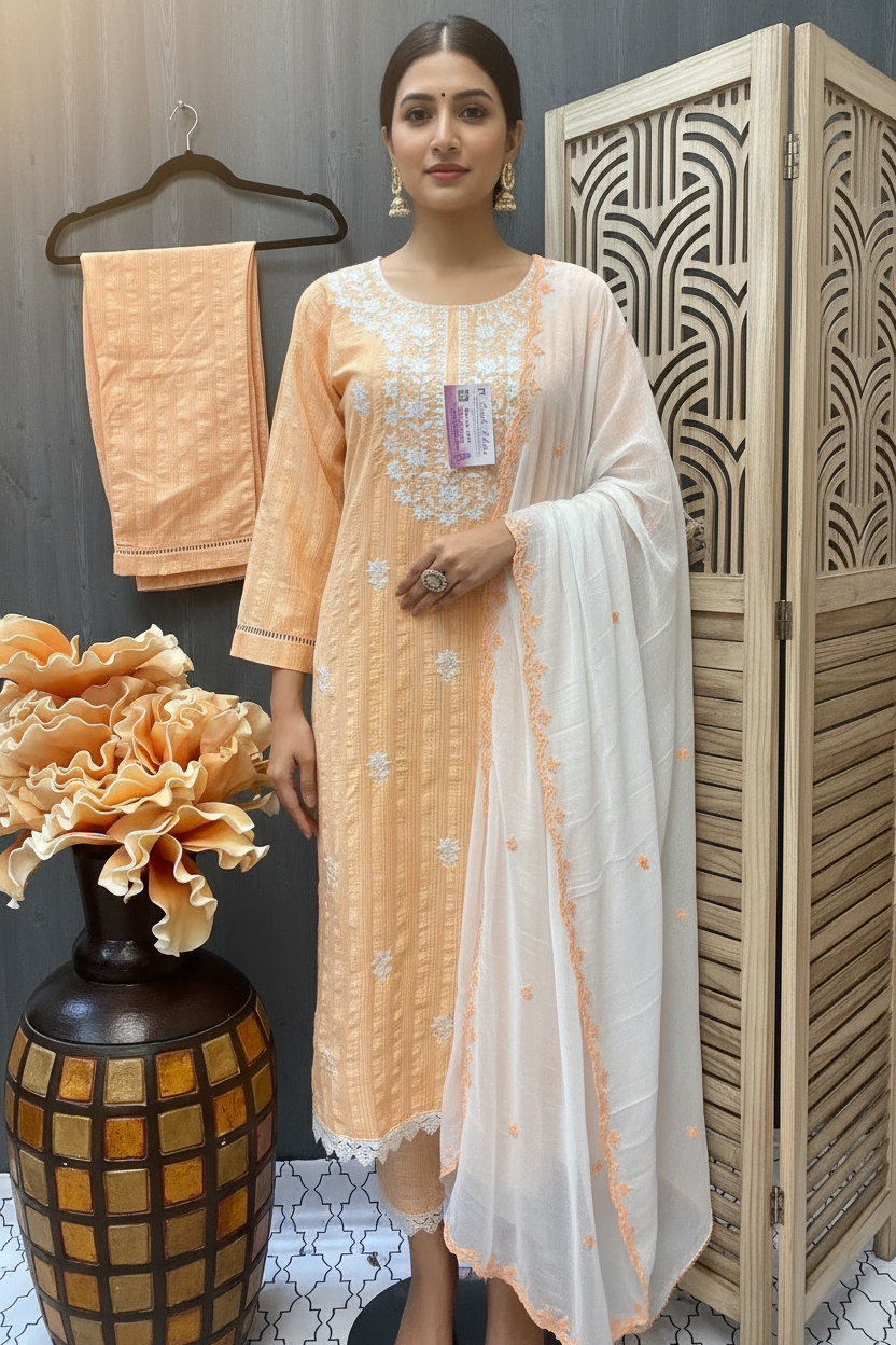 Elegant Pastel Color Chikankari Kurti Set - Traditional Embroidery