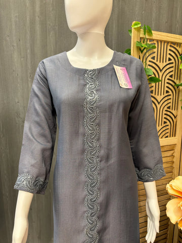 Plain Rayon Kurti with Sequence Work Design