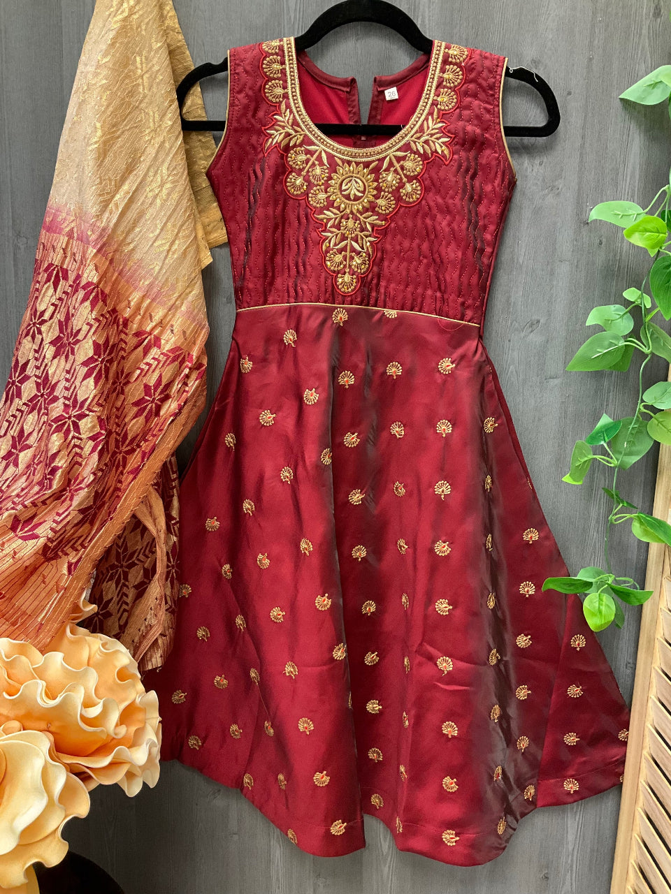 Size 26-Party wear kids dress long frock with removable jacket image 2