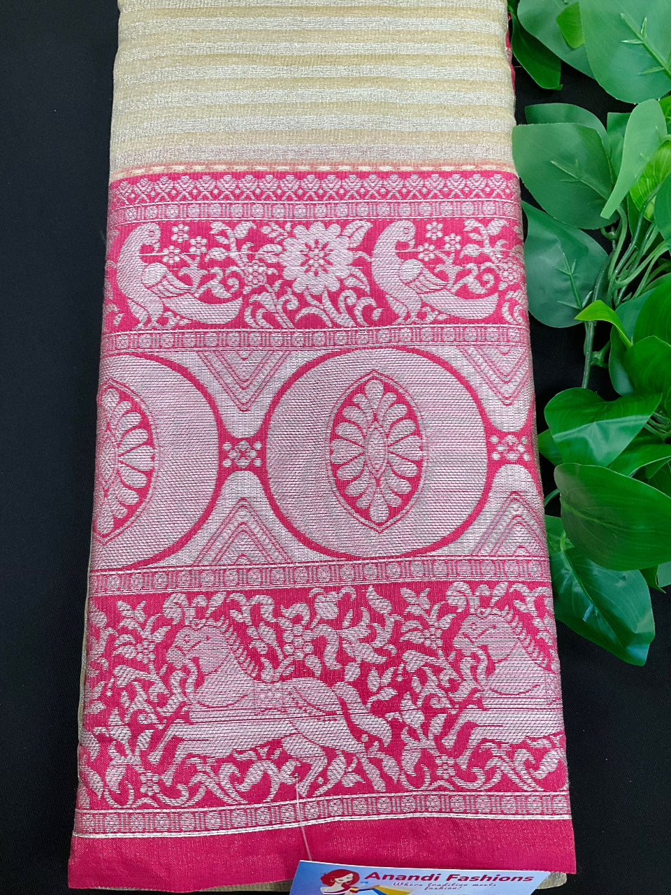 Tissue Organza Saree - Stunning Colors with large Border image 1