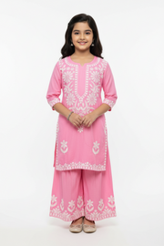 Toddler Girls Pink Rayon Chikankari Sharara Set