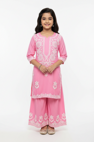 Pink - Toddler Girls- Rayon Chikankari sharara set- Girls 24/26