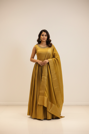 Olive Green Long Pure Silk Dress with Dupatta Luxury