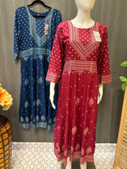 Long Kurti - Rayon print Anarkali Kurtis