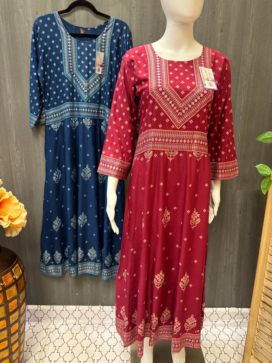 Long Kurti - Rayon print Anarkali Kurtis