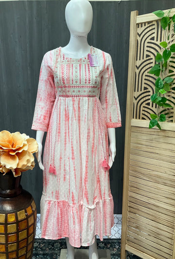 Baby Pink - Tye and Dye Long Kurti-size 42/44