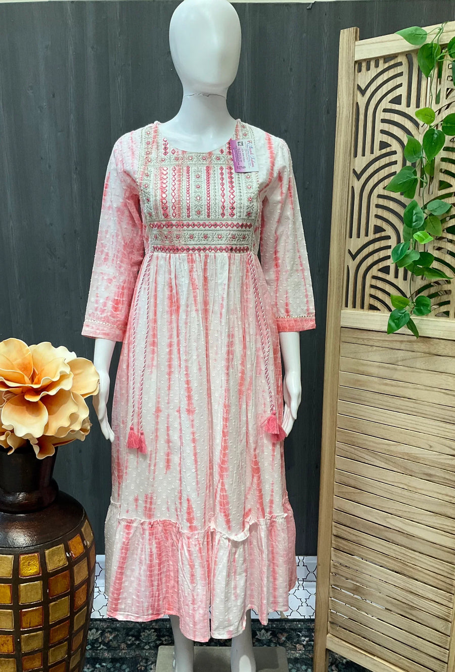 Baby Pink - Tye and Dye Long Kurti-size 42/44