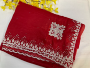 Crushed tissue saree with pearl bead work