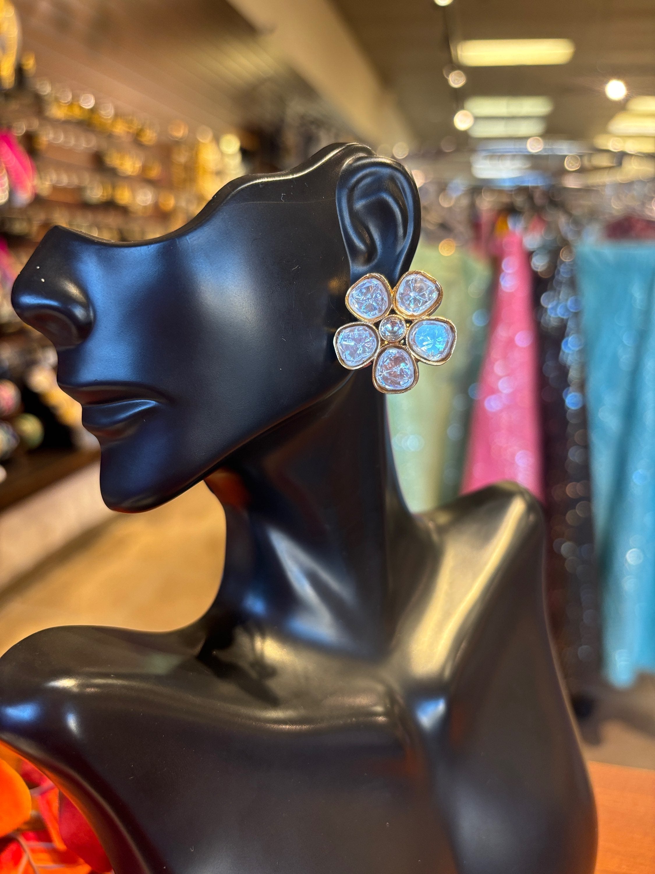 Stud Earrings - Flower Shape Kundan Studs image 1