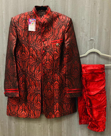 Mens Sherwani - The Glamorous and Graceful Red Sherwani with Jodhpuri Pants